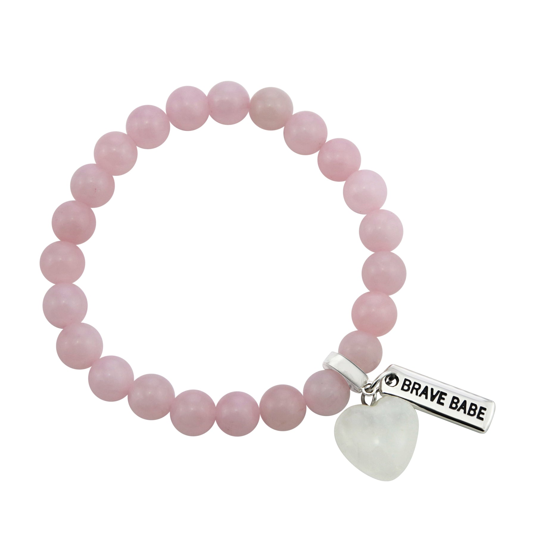 Rose Quartz Bracelet With Mini Heart Charm (8MM)